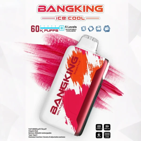 Bang-King-Ice-Cool-60000-櫻桃草莓.webp Bang King 60000 拋棄式電子煙|LED 螢幕顯示 × 五檔冰度調節|超長續航大容量・多款口味