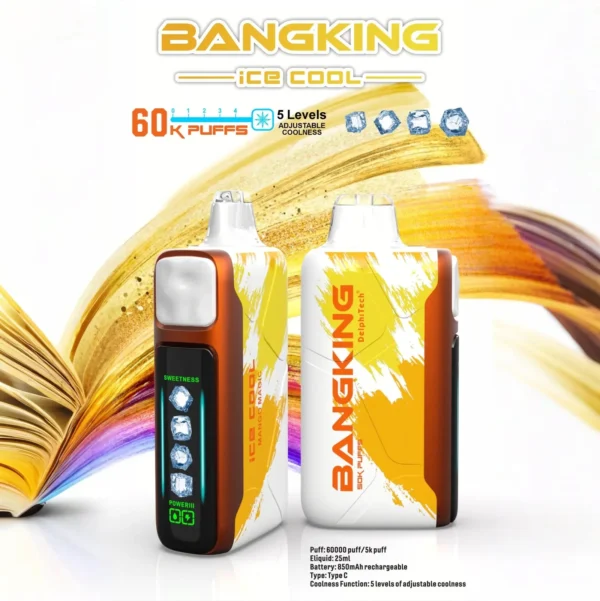 Bang-King-Ice-Cool-60000-芒果魔法.webp Bang King 60000 拋棄式電子煙|LED 螢幕顯示 × 五檔冰度調節|超長續航大容量・多款口味