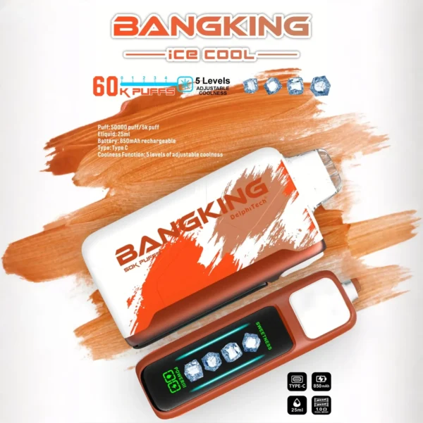 Bang-King-Ice-Cool-60000-虎血.webp Bang King 60000 拋棄式電子煙|LED 螢幕顯示 × 五檔冰度調節|超長續航大容量・多款口味